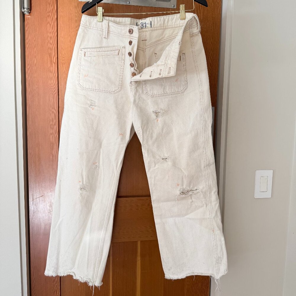 Free People Painter Pants – Distressed Ivory Denim / Button fly